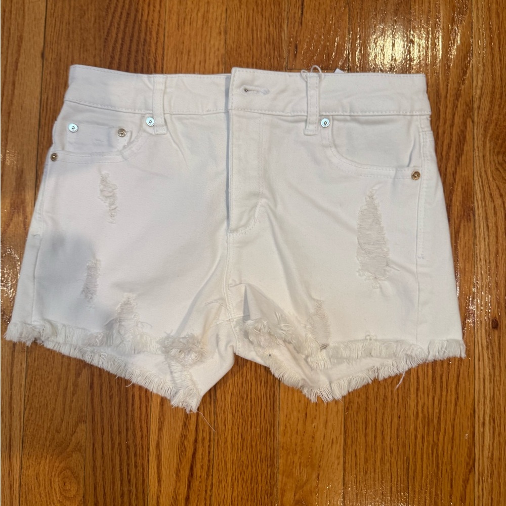 White Distressed Denim Shorts